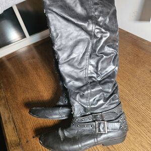 Black Studded Leather Boots